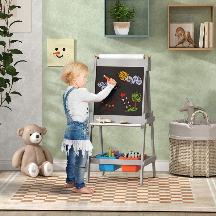 Image du produit Swisshandel24 3-in-1 Kindertafel, doppelseitige Kinder Staffelei mit Kreidetafel, Whiteboard