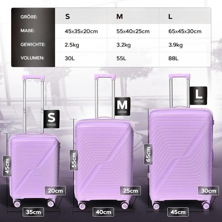 Immagine prodotto DS-Lux Set di valigie da viaggio da 3 pezzi (Bagaglio a mano (fino a 50 litri), M (50 - 90l))