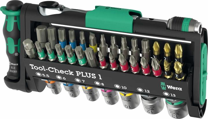 Wera Gereedschap-Check Plus 1 (6 mm, TX25, PH2, 5,5 mm, PZ2, TX10, PH1, TX15, 13,0 mm, TX30, 7 mm, 12,0 mm, 3 mm, PZ1, 5 mm, 10,0 mm, 8 mm, PH3, PZ3, TX40, TX20, 4 mm)