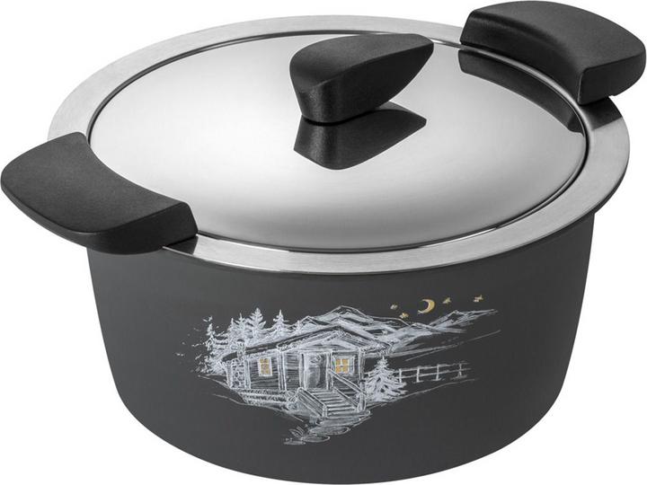 Kuhn Rikon HOTPAN® Servierkasserolle grau mit Chalet 2.0 L · Ø 18 cm (18 cm, Kochtopf, Edelstahl)