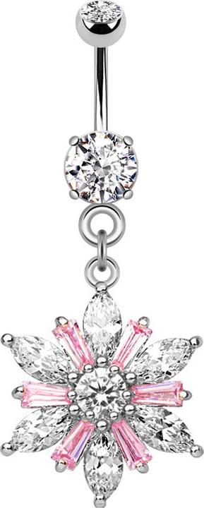 Star Piercing Banane silber mit Anhänger Blumenkristall pink (Messing, Chirurgenstahl 316L)