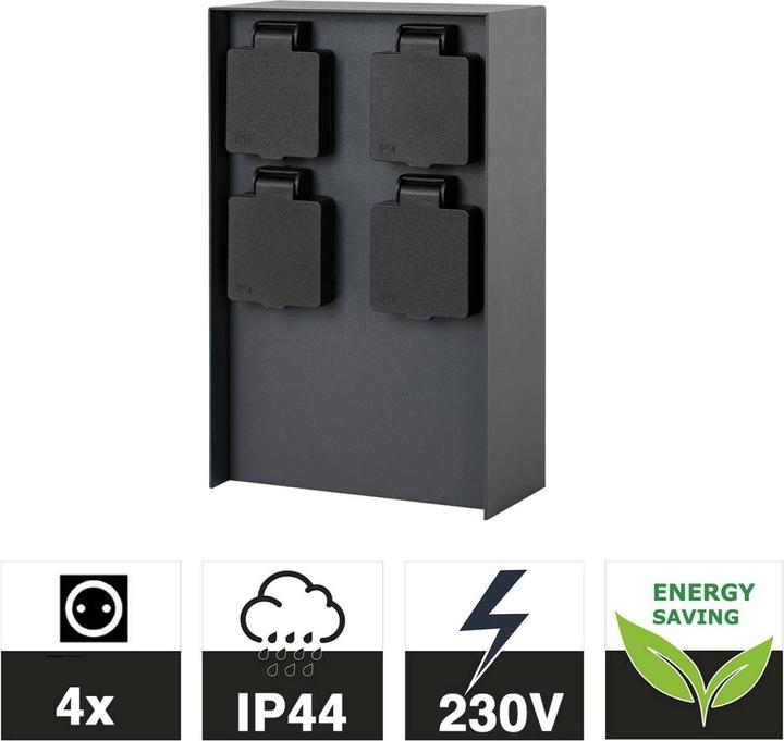 Actual product image Grafner Socket column black with 4 outdoor sockets stainless steel garden socket energy column