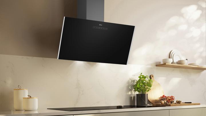 Actual product image Neff N 30, wall-mounted fair, 80 cm, clear glass black printed, D83IDK1S0 (Wall hood)