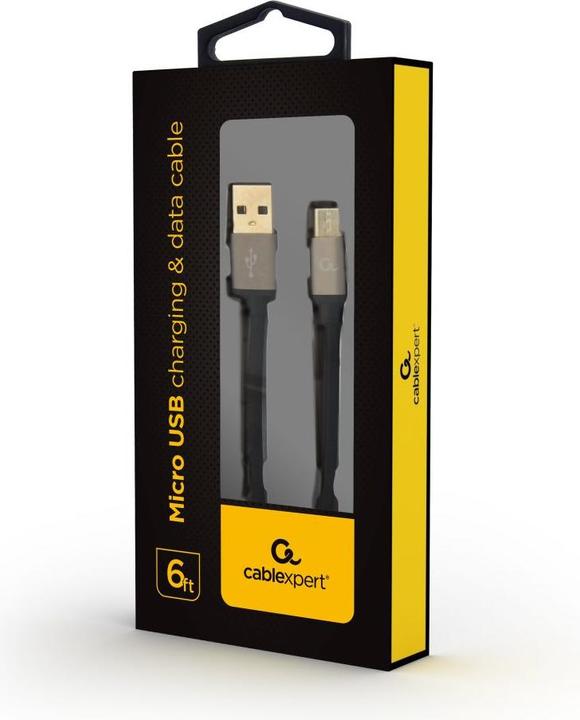 Actual product image Gembird Cotton braided Micro-USB cable with metal connectors, 1.8 m, black (1.80 m, USB 2.0)