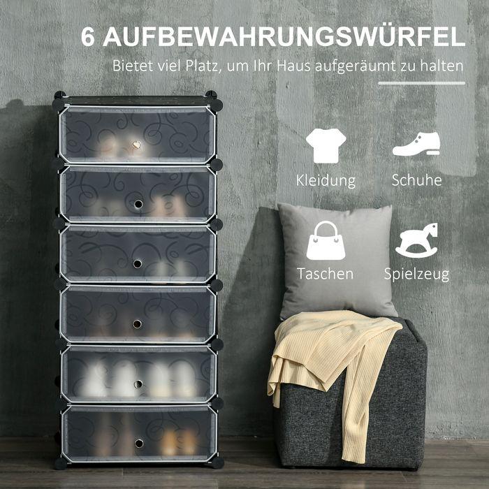 Produktbild Swisshandel24 Schuhregal Aufbewahrungbox DIY Steckregal für 6 Paar Schuhe Schuhkarton für Flur Kunststoff Stahl Sc (49 x 36.5 x 108 cm)