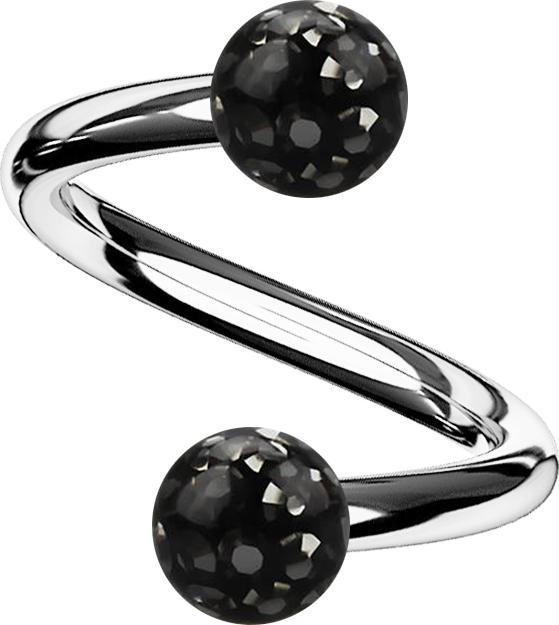 Actual product image Star Piercing Micro Spirale silber mit zwei Kristallkugeln schwarz Epoxy Schutzschicht (without brass, Titanium G23)
