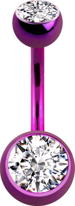 Star Piercing Banane violett mit zwei Kugeln Kristall silber (Titan G23, ohne Messing)