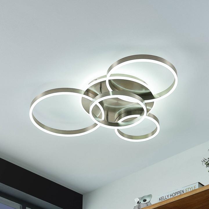 Produktbild Lindby Kisha LED-Deckenleuchte, Kreise, nickel (2560 lm)