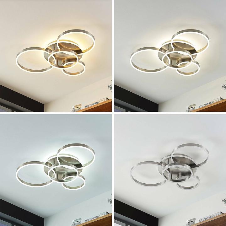 Produktbild Lindby Kisha LED-Deckenleuchte, Kreise, nickel (2560 lm)