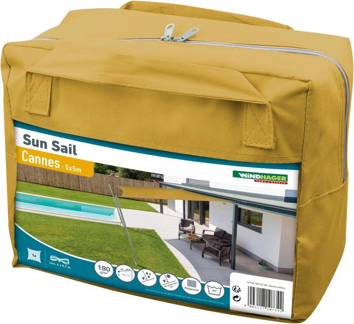 Image du produit Windhager Voile d'ombrage Cannes, 5 x 5 m, Carré, Jaune (5 x 5 m)