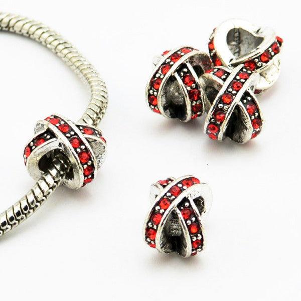 Hermex X - Bead versilbert 925 mit Strass - Silbrig Rot (Metalllegierung)