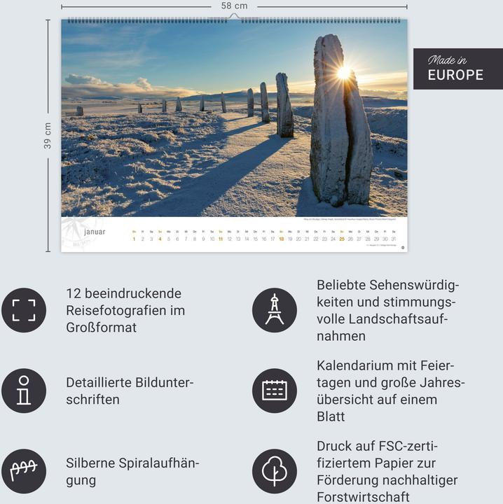 Actual product image Schottland Globetrotter Kalender 2026 - Von wilden Küsten, Seen und Bergen (Hardcover, German)