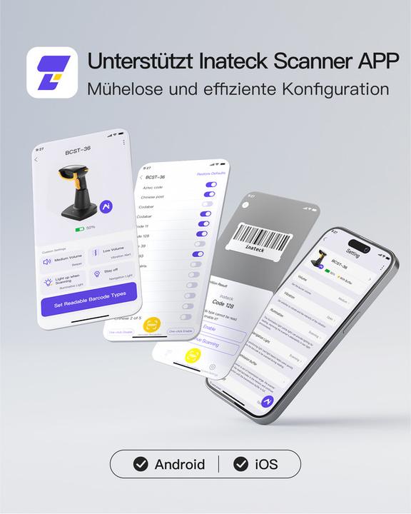 Produktbild Inateck Barcodescanner 36 black (BCST-36 black) (2D-Barcodes, 1D-Barcodes)