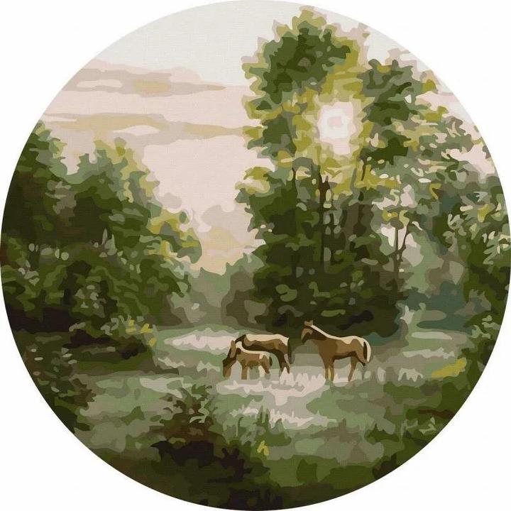 Image du produit Twoje Hobby Malen nach Zahlen rund - Pferde im Wald 40cm
