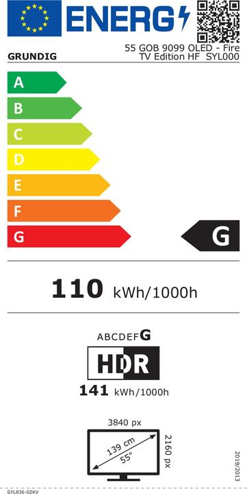 Energie-Label Grundig 55GOB9099 (55", OLED, 4K, 2019)