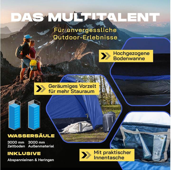 Produktbild Where Tomorrow Drei Personenzelt Pop-Up - Blau, Anzahl Personen: 3 (3.10 kg, 3 Personen)
