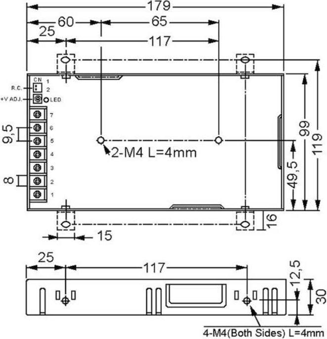 Actual product image MeanWell AC/DC power supply module closed (100 W)