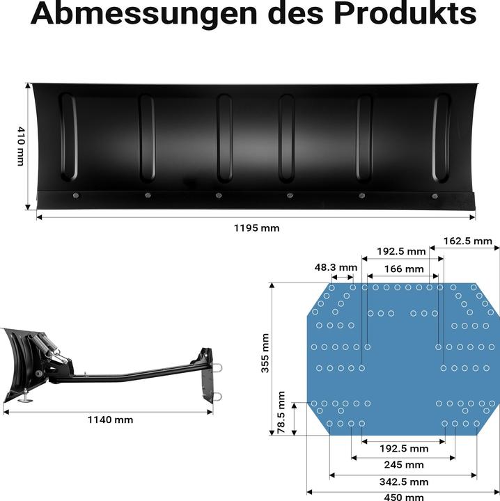 Produktbild Wiltec Universal Schneeschild 100x40 cm verstellbar Rasentraktor Schneepflug Traktor