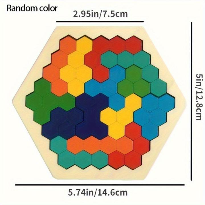 Produktbild Activity Board 3D Sechseckiges Holzpuzzle für Kinder - Gehirnförderndes Tangram-Spiel, IQ-Test-Spielzeug für