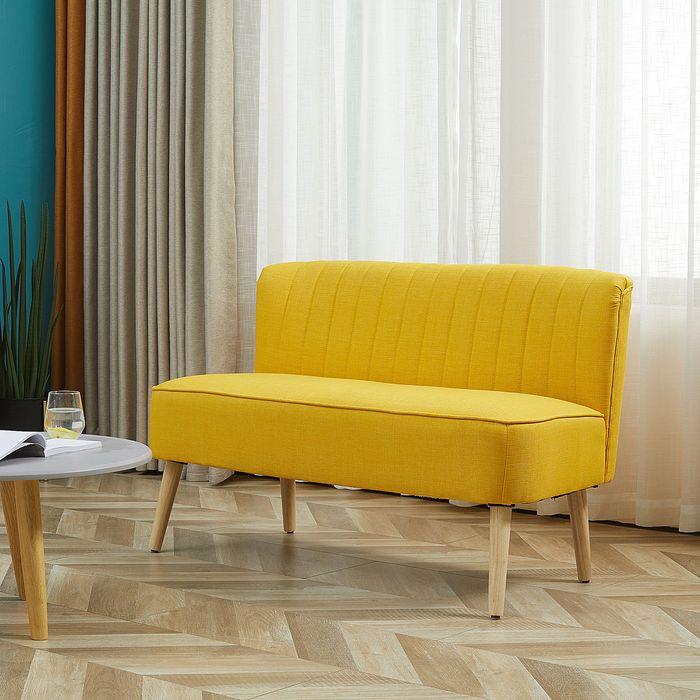 Produktbild Swisshandel24 2-Sitzer Stoffsofa Polstersofa Sitzmöbel Loungesofa Holz Schaumstoff Gelb 117 x 56,5 x 77 cm (2-Sitzer)