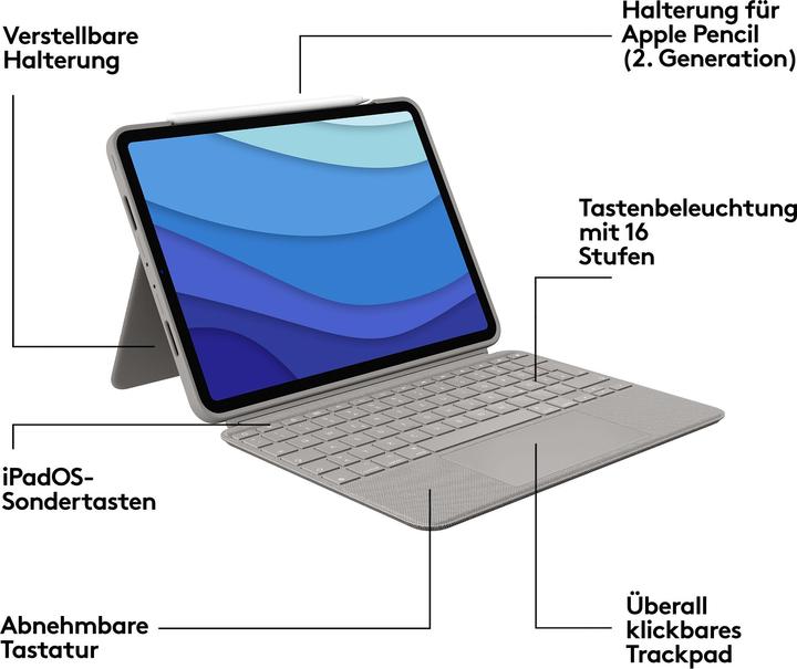 Produktbild Logitech Combo Touch (CH, iPad Pro 11 2020 (2. Gen), iPad Pro 11 2022 (4. Gen), iPad Pro 11 2018 (1. Gen), iPad Pro 11 2021 (3. Gen))
