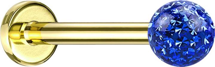 Immagine prodotto Star Piercing Micro labret placcato oro con strato protettivo epossidico blu scuro a forma di sfera di cristallo (senza ottone, Titanio G23)