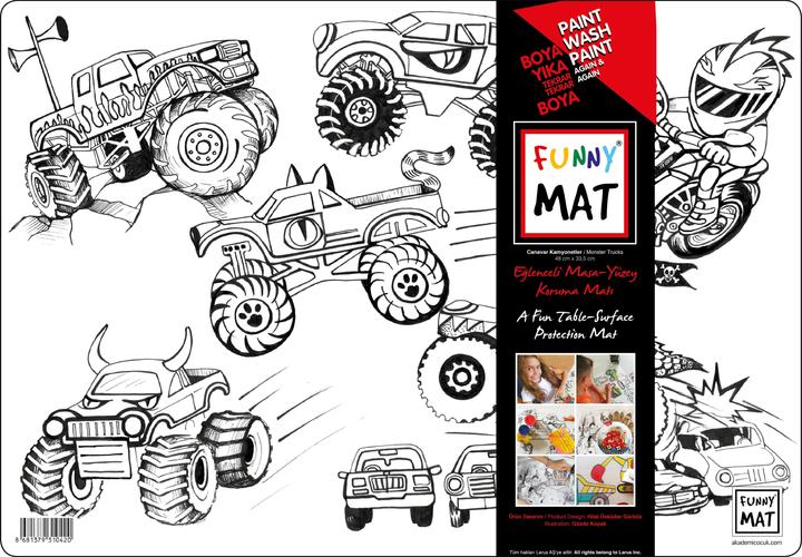 Actual product image Funny Mat Reusable Painting Mat MONSTER TRUCKS (48 x 33.5 cm)