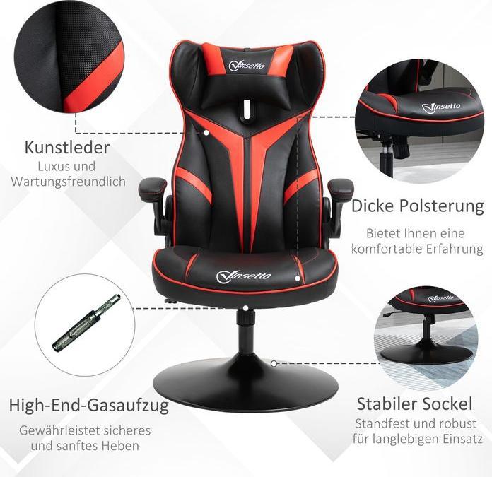 Image du produit Swisshandel24 Chaise de jeu ergonomique Chaise d'ordinateur avec fonction bascule Noir+Rouge
