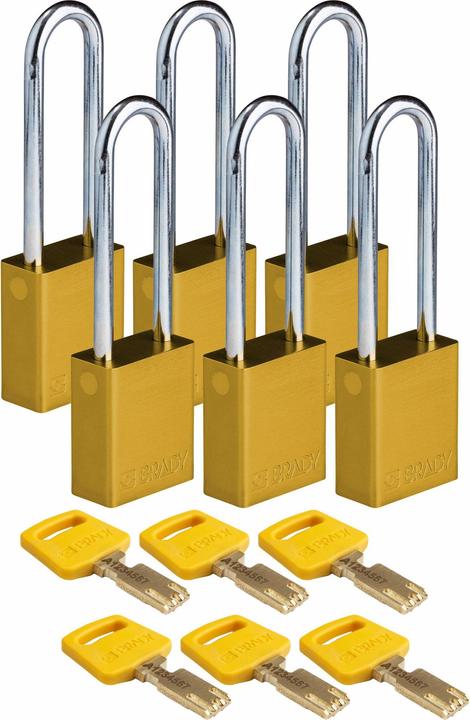 Immagine prodotto Brady Lucchetto Safekey in alluminio con grillo in acciaio, giallo, altezza grillo 76 mm, diametro grillo