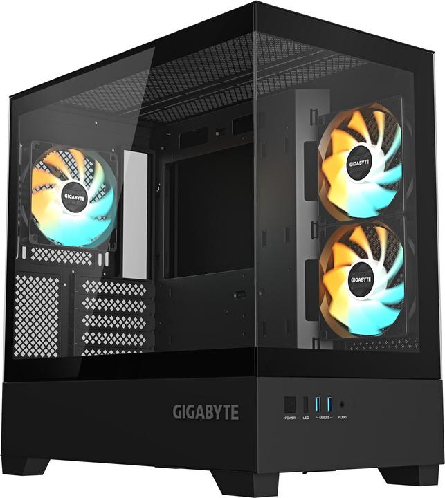 Actual product image Gigabyte case GB-C201P - Mid tower - 2xUSB 3.0 - 3x 120mm ARGB Fan - black (mATX, Mini-ITX)