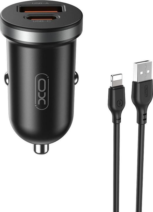 Produktbild xO Kfz-Ladegerät CC56 PD 30W QC 1x USB 1x USB-C schwarz + USB - Lightning Kabel