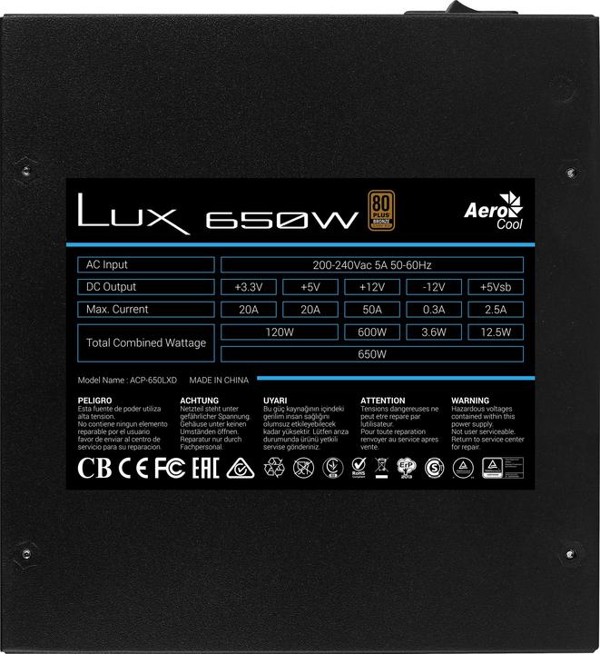 Produktbild AeroCool LUX 650W - stromforsyning - ATX (650 W)