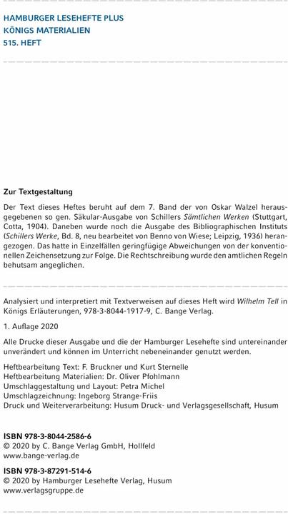 Produktbild Wilhelm Tell (Deutsch, Bange Verlag, Friedrich Schiller, 2020)