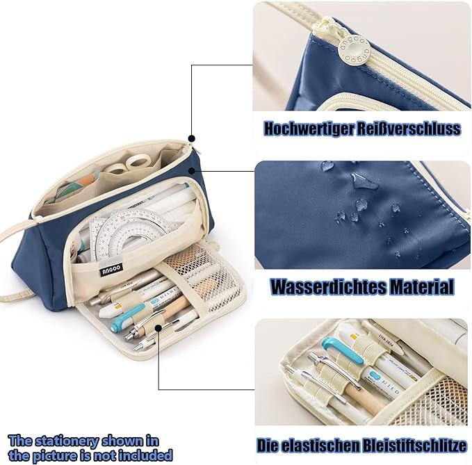 Immagine prodotto Only-Bags.Store Astuccio per matite a più scomparti - resistente in tessuto twill, organizer per penne e
