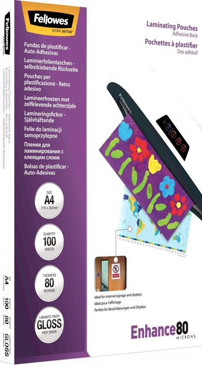 Produktbild Fellowes A4, 80 Mikron, selbsklebend (A4, 100 Stück, 80 µm)