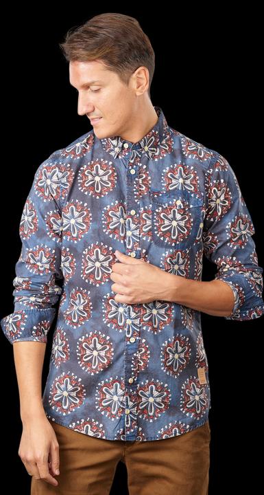 Scotch & Soda Washed Poplin Shirt Long Sleeve Blue (XL)
