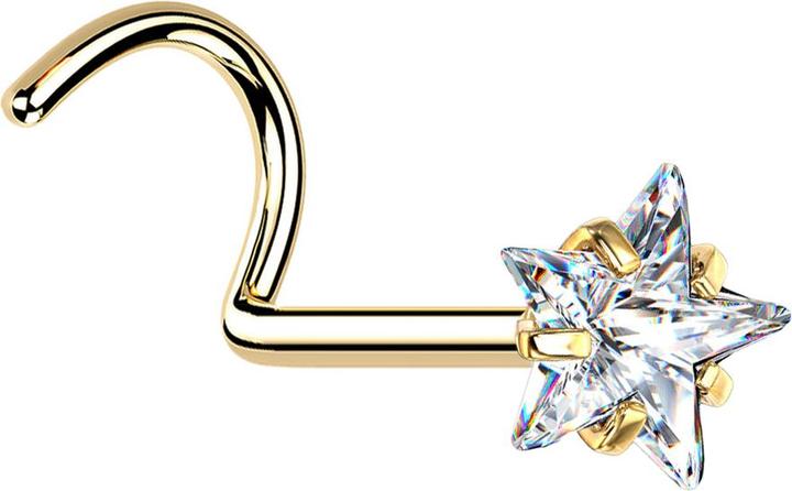 Produktbild Star Piercing Nasenstecker gebogen vergoldet Kristallstern silber gefasst (ohne Messing, Chirurgenstahl 316L)