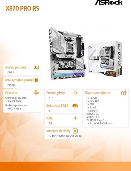 Image du produit AsRock X870 PRO RS AM5 (AM5, AMD X870, ATX)