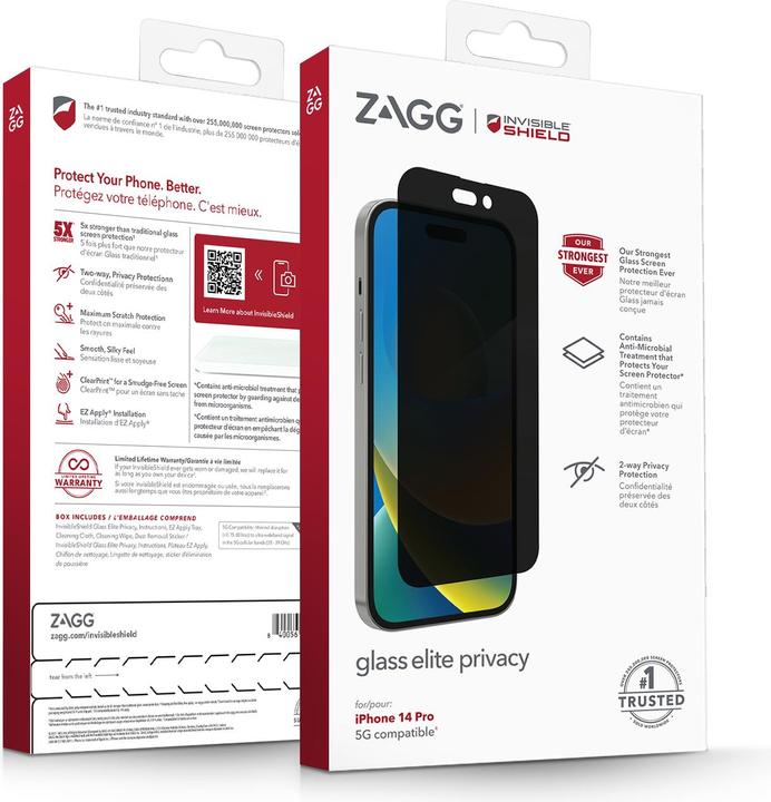 Zagg InvisibleShield Glass Privacy Edge Screen Protector iPhone 14 Pro (1 Stück, Apple iPhone 14 Pro)