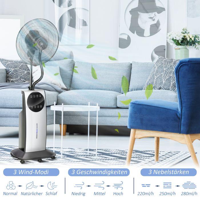 Produktbild Swisshandel24 Standventilator mit Sprühnebel 90W Kühlventilator, 3,1L Wassertank, 3 Luftmodi, Rollen, Fernbedienun