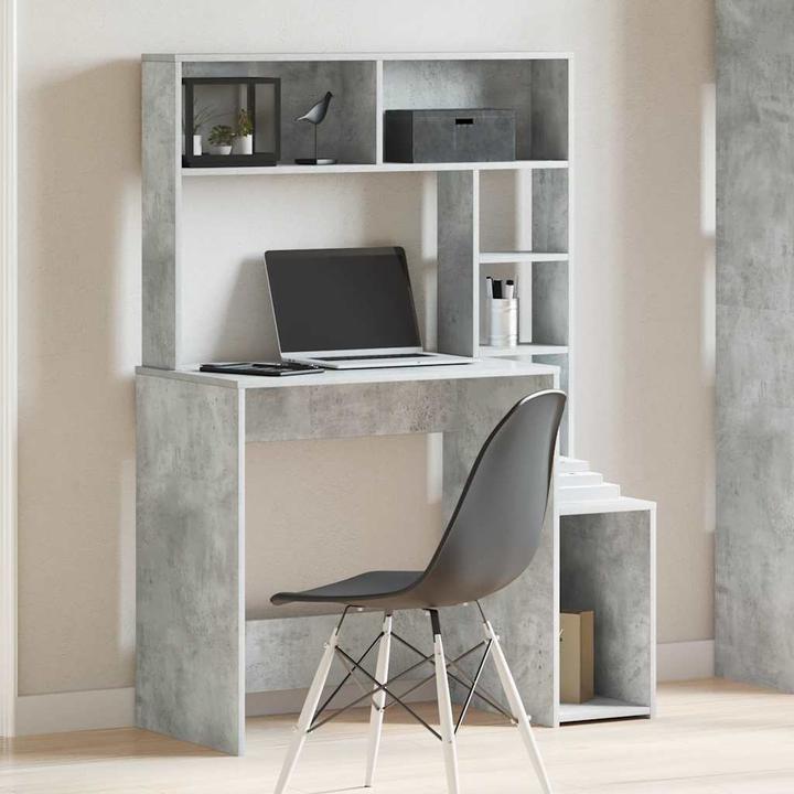 Produktbild VidaXL Schreibtisch mit Regal Betongrau 100x45x140 cm Holzwerkstoff Bürotisch (100 x 45 x 140 cm)