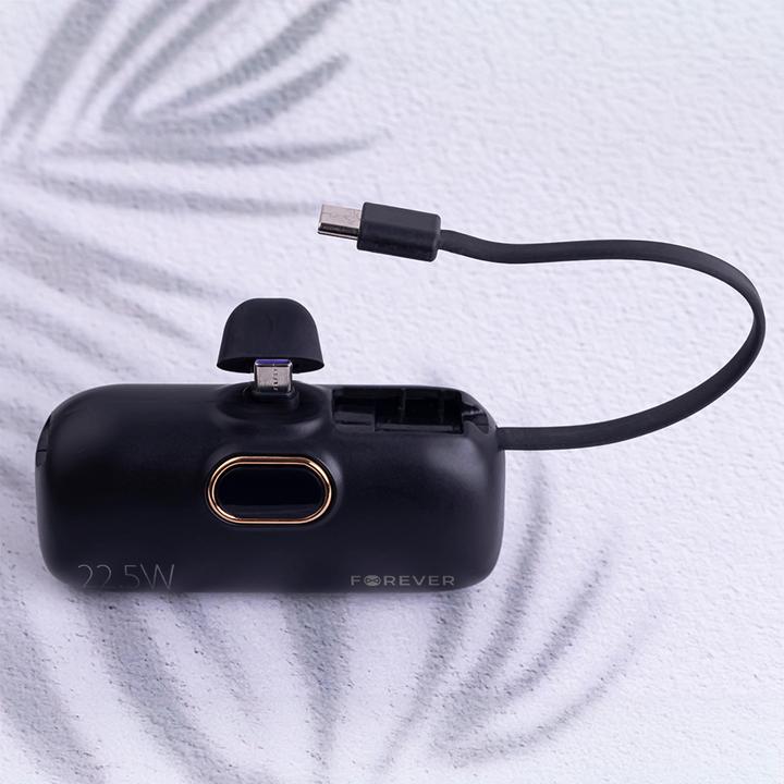 Actual product image Forever mini power bank MTB-100 22.5W 5000 mAh USB C black (5000 mAh, 79200000 W, 22.50 Wh)