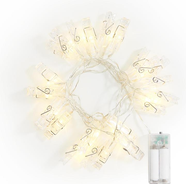 Produktbild VBS LED-Lichterkette mit 24 Klammern, 24 LEDs, mit Timer (2.40 m)