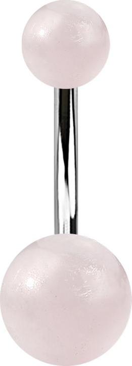 Star Piercing Banane silber mit zwei Kugeln Rosequarz Stein (ohne Messing, Chirurgenstahl 316L, Mineralisch)