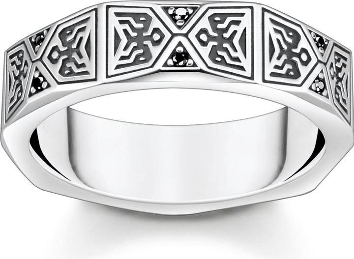 Thomas Sabo Ring Facettiertes Design mit Schwarzen Steinen Silber (62, 925 Silber)