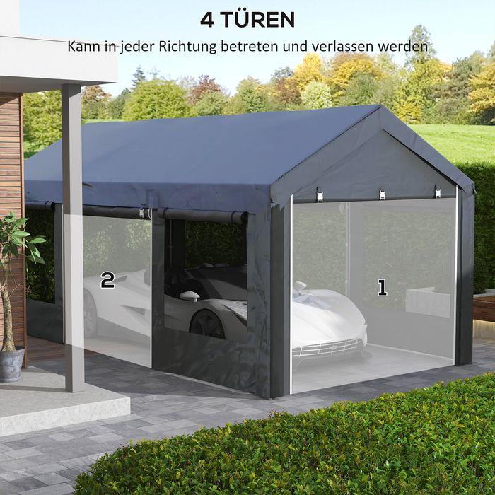 Produktbild Swisshandel24 Partyzelt, ca. 6 x 3m, höhenverstellbar, Autoüberdachung mit 4 Netzfenstern, 4 Türen, Stahl, Dunkelg (600 cm, 297 cm)