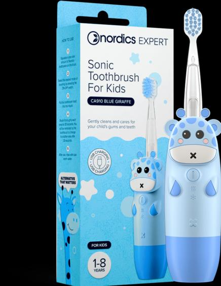 Nordics Schallzahnbürste Ca910 für Kinder, blaue Giraffe (Schallzahnbürste)