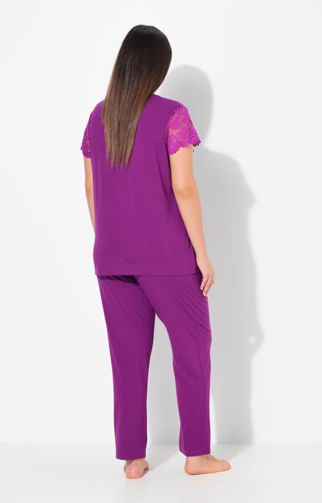 Produktbild Ulla Popken Pyjama, Spitze, V-Ausschnitt, Spitzen-Halbarm (62)