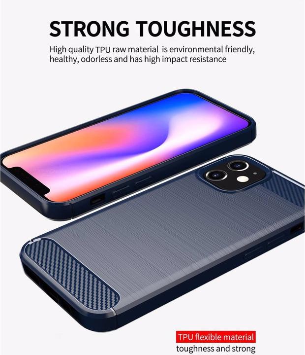 Immagine prodotto Cadorabo TPU Ultra sottile in acciaio inossidabile al carbonio Combi Cover (Apple iPhone 12 mini)