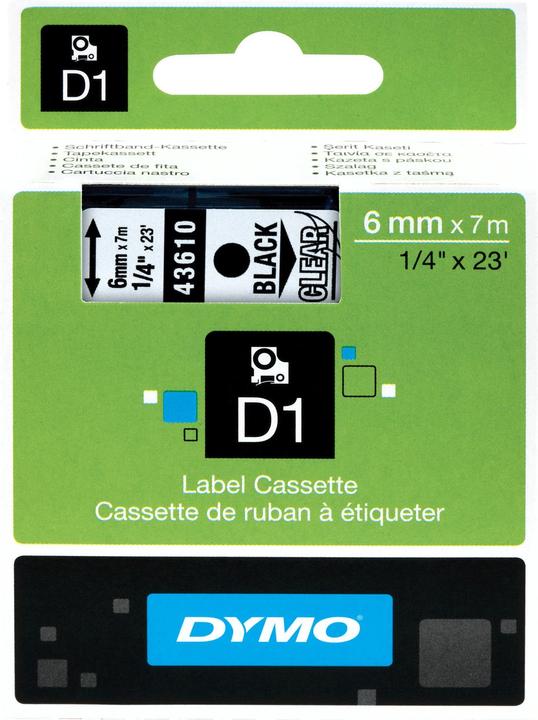 Actual product image Dymo D1 writing tape 43610 6mmx7.0m black->transp. (0.60 cm, Black, Transparent)